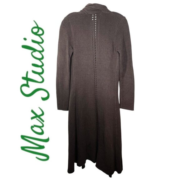 NWOT MAX STUDIO Open Cardigan Sweater Duster Chocolate Brown Shawl Collar, XS - Picture 3 of 10